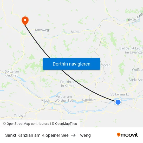 Sankt Kanzian am Klopeiner See to Tweng map