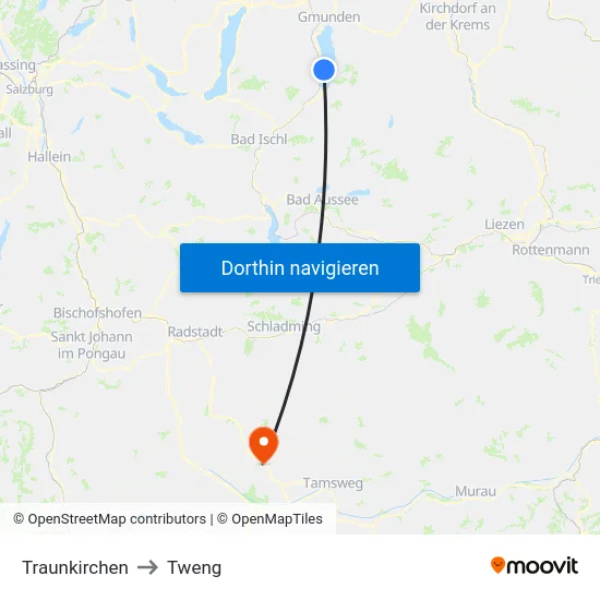 Traunkirchen to Tweng map