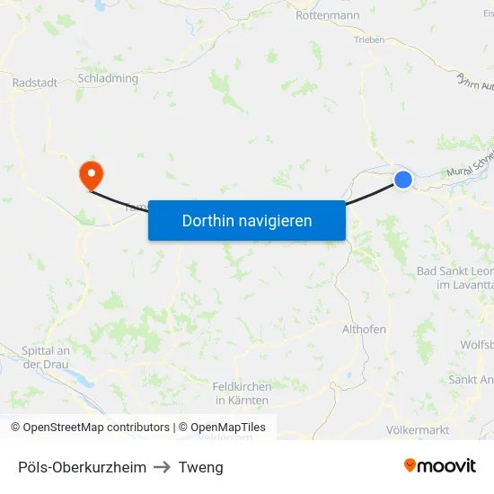 Pöls-Oberkurzheim to Tweng map