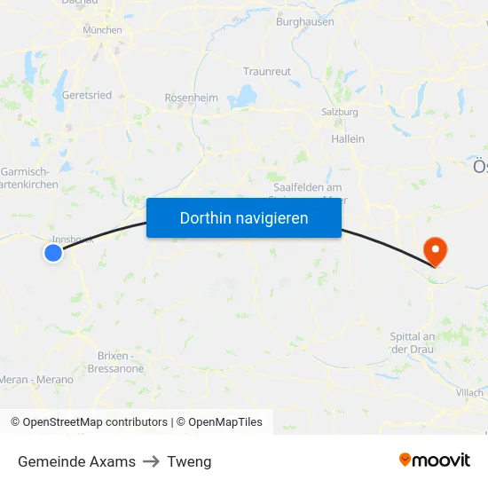 Gemeinde Axams to Tweng map