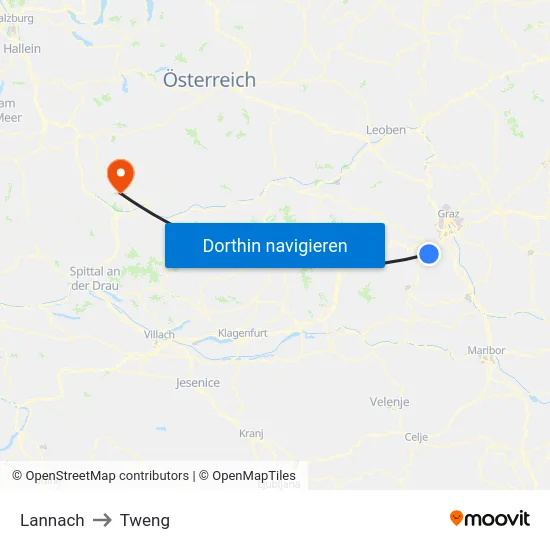 Lannach to Tweng map
