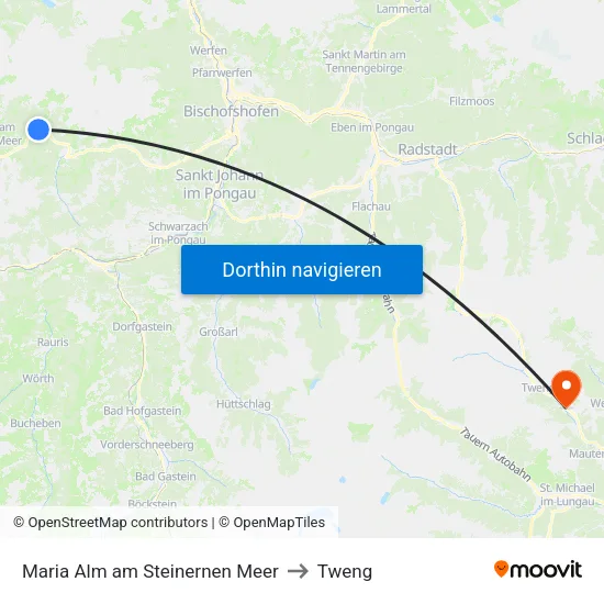 Maria Alm am Steinernen Meer to Tweng map
