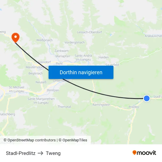 Stadl-Predlitz to Tweng map