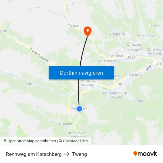 Rennweg am Katschberg to Tweng map