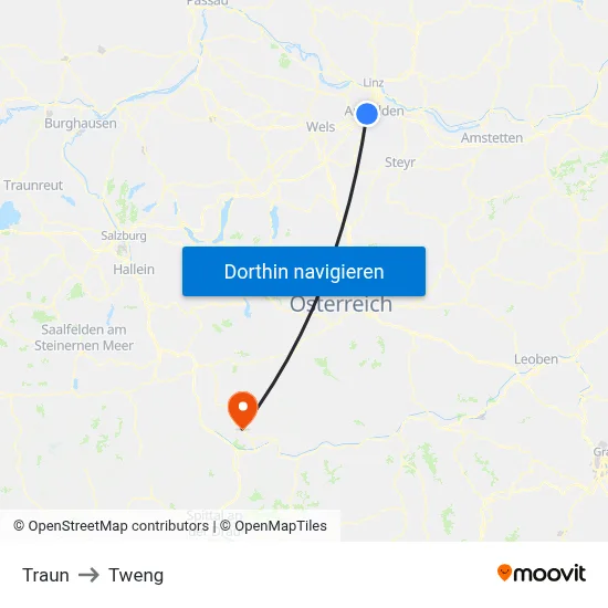 Traun to Tweng map