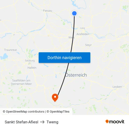 Sankt Stefan-Afiesl to Tweng map