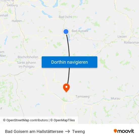 Bad Goisern am Hallstättersee to Tweng map
