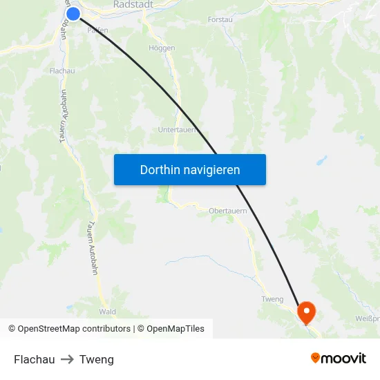 Flachau to Tweng map