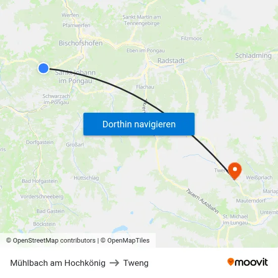 Mühlbach am Hochkönig to Tweng map