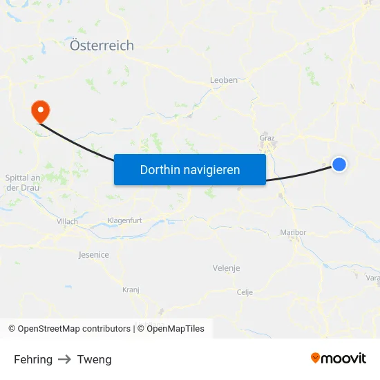 Fehring to Tweng map