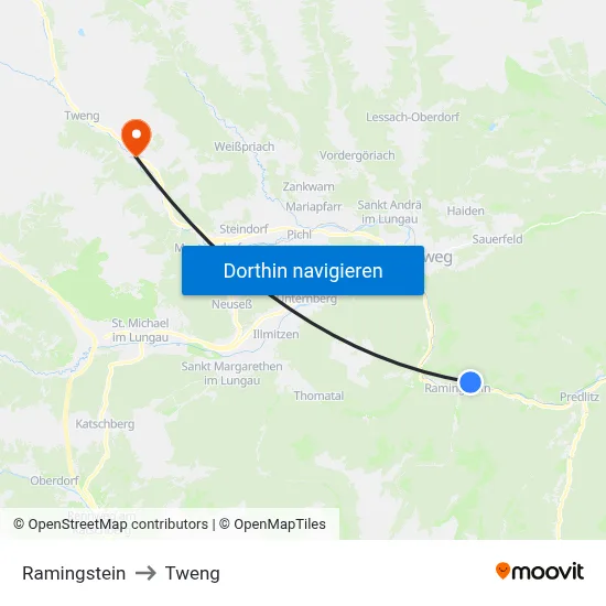 Ramingstein to Tweng map