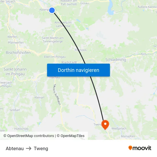 Abtenau to Tweng map