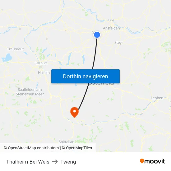Thalheim Bei Wels to Tweng map