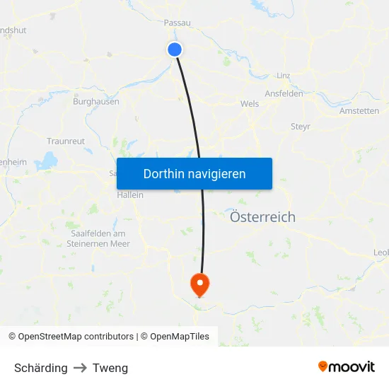 Schärding to Tweng map