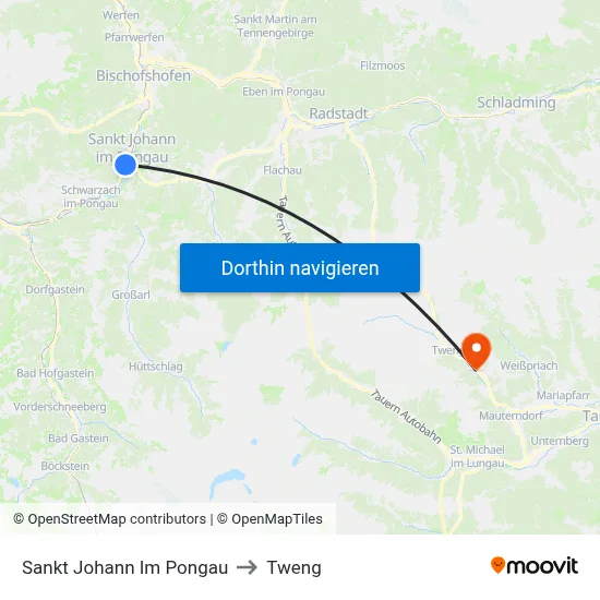 Sankt Johann Im Pongau to Tweng map