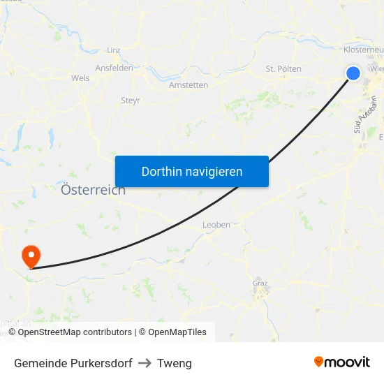 Gemeinde Purkersdorf to Tweng map
