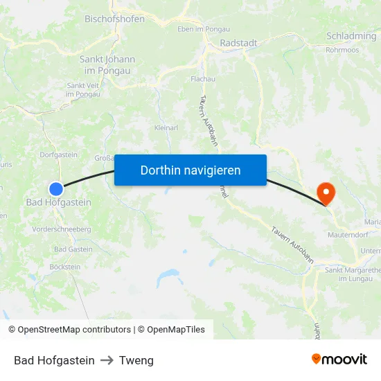 Bad Hofgastein to Tweng map