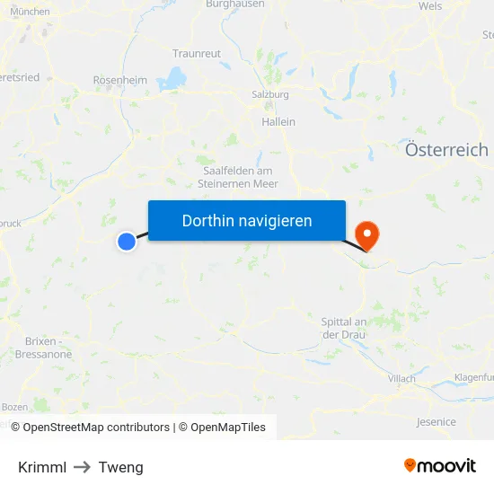 Krimml to Tweng map