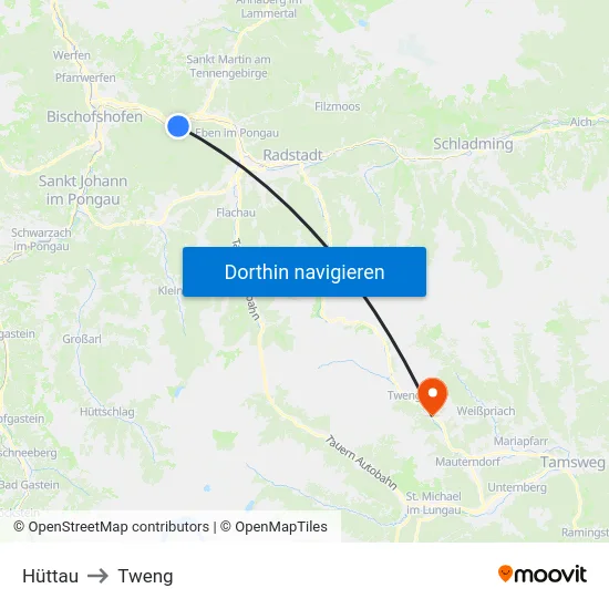 Hüttau to Tweng map