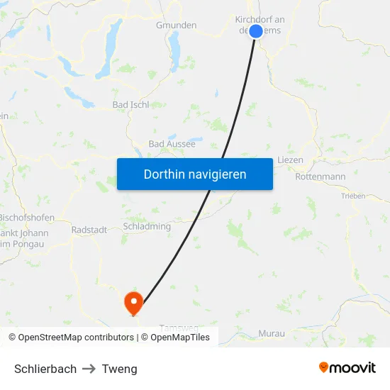 Schlierbach to Tweng map
