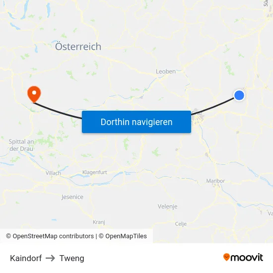 Kaindorf to Tweng map