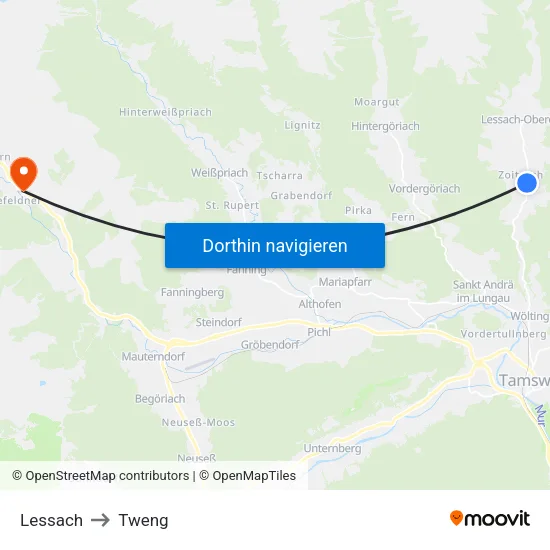 Lessach to Tweng map