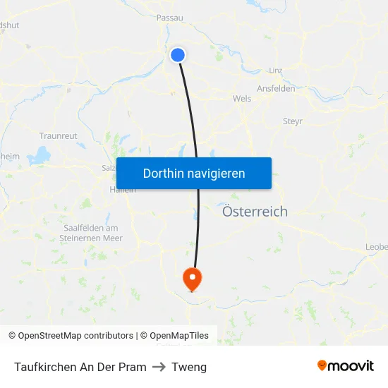 Taufkirchen An Der Pram to Tweng map