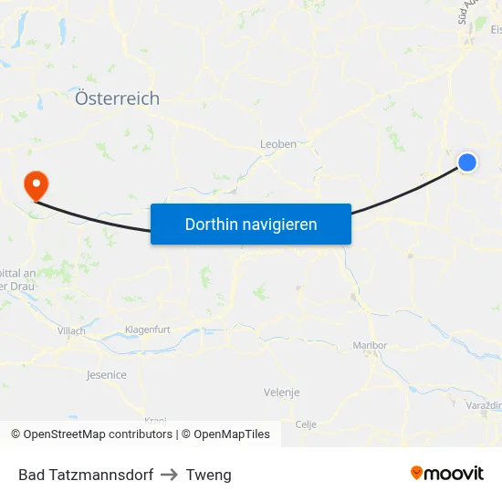 Bad Tatzmannsdorf to Tweng map