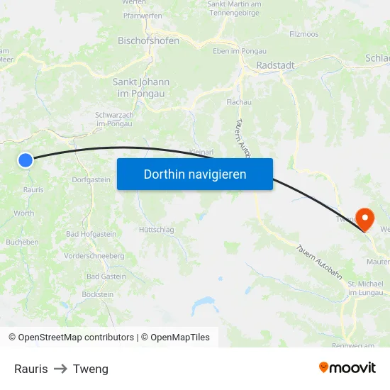 Rauris to Tweng map