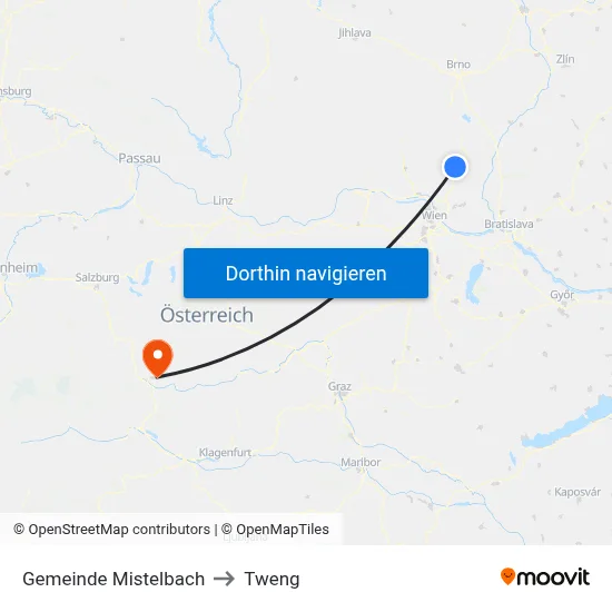 Gemeinde Mistelbach to Tweng map