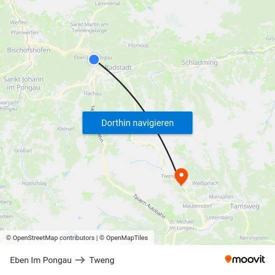 Eben Im Pongau to Tweng map