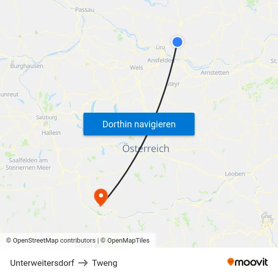 Unterweitersdorf to Tweng map