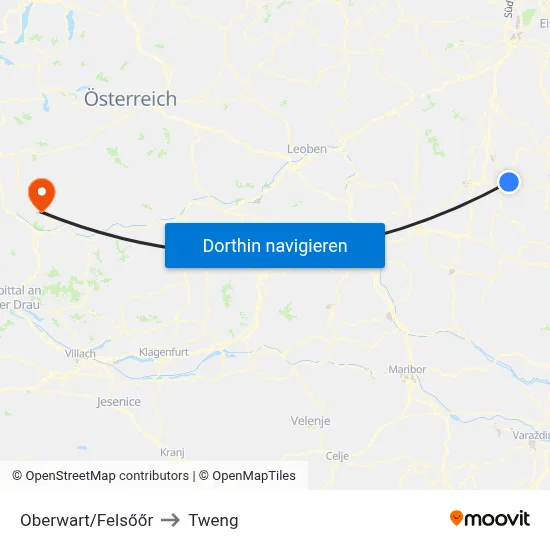 Oberwart/Felsőőr to Tweng map