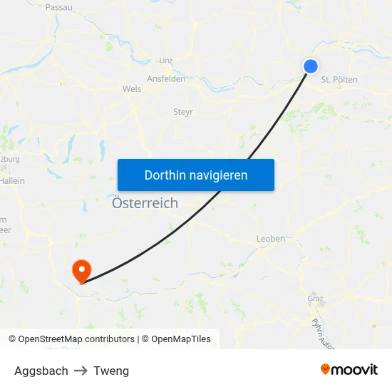 Aggsbach to Tweng map
