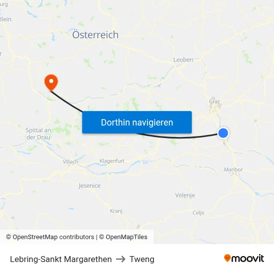 Lebring-Sankt Margarethen to Tweng map