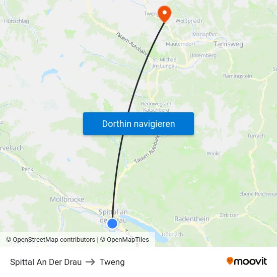 Spittal An Der Drau to Tweng map