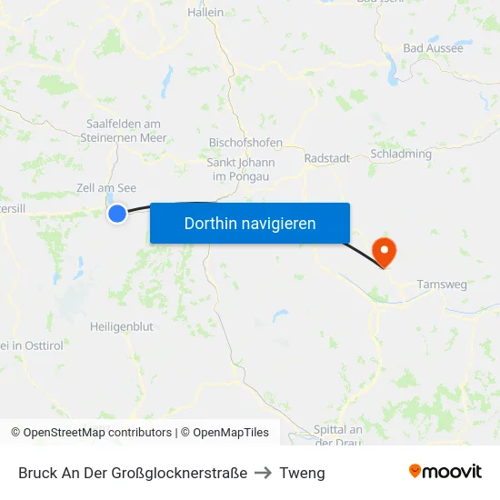 Bruck An Der Großglocknerstraße to Tweng map