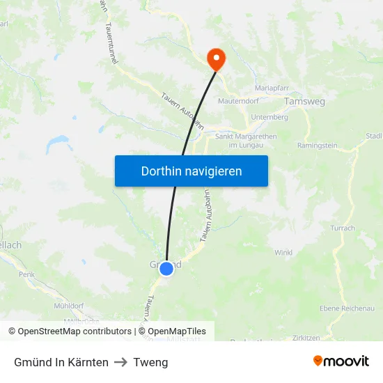 Gmünd In Kärnten to Tweng map