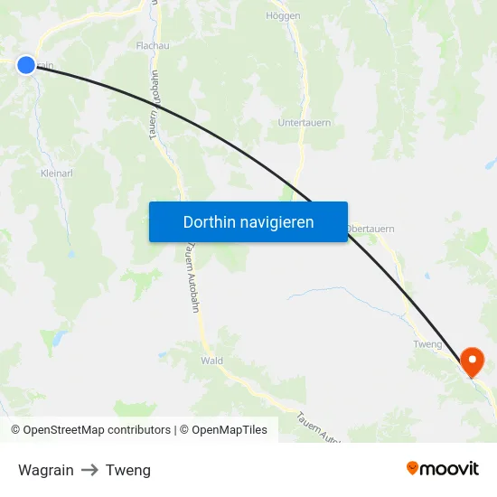 Wagrain to Tweng map