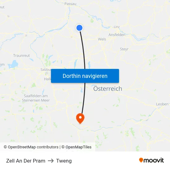 Zell An Der Pram to Tweng map