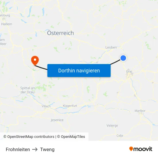 Frohnleiten to Tweng map