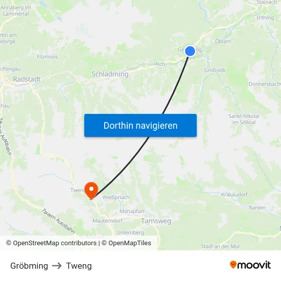 Gröbming to Tweng map