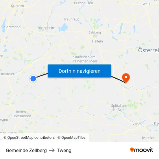 Gemeinde Zellberg to Tweng map