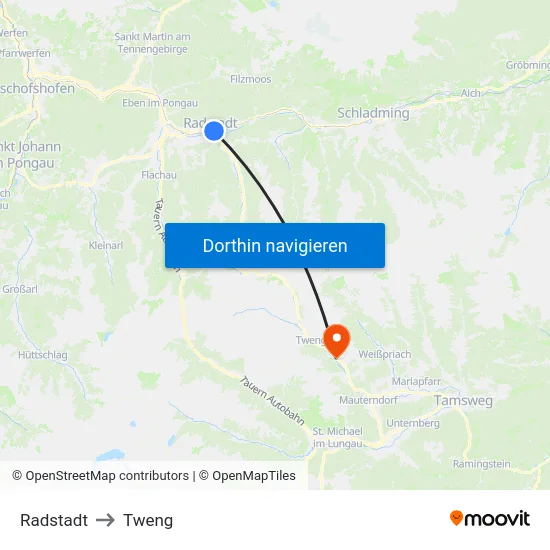 Radstadt to Tweng map