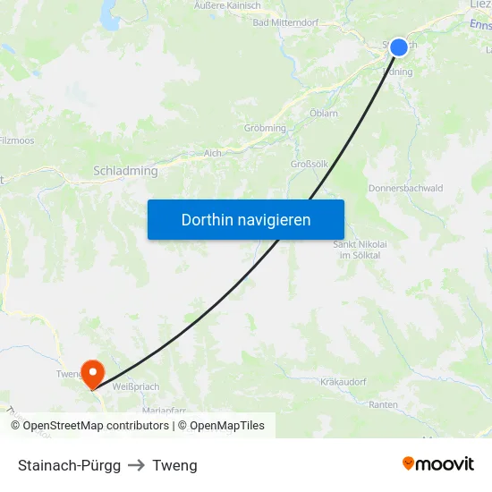Stainach-Pürgg to Tweng map