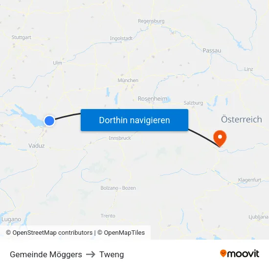 Gemeinde Möggers to Tweng map
