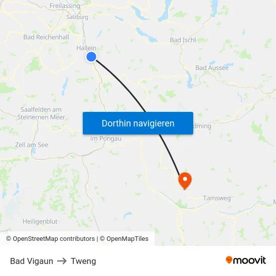 Bad Vigaun to Tweng map