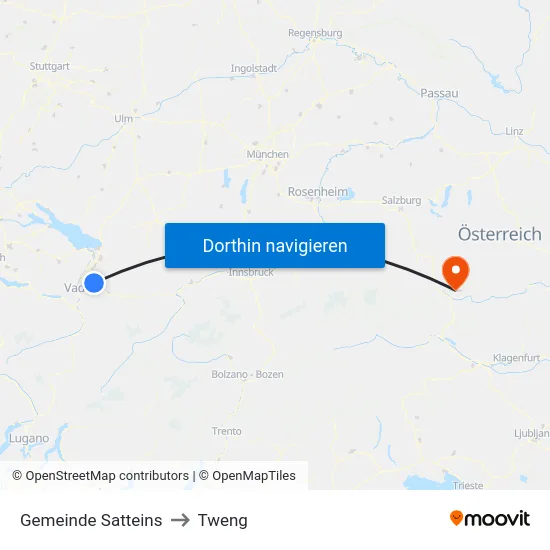 Gemeinde Satteins to Tweng map