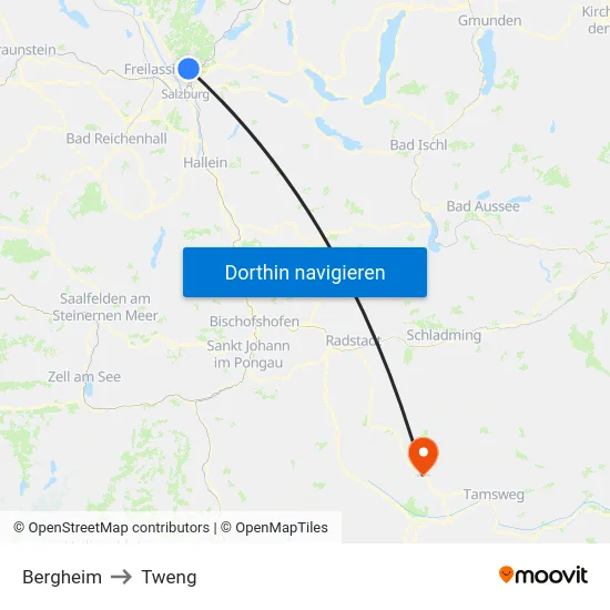 Bergheim to Tweng map