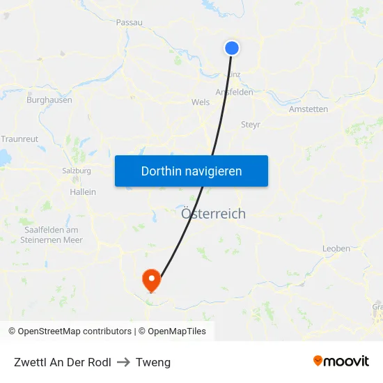 Zwettl An Der Rodl to Tweng map